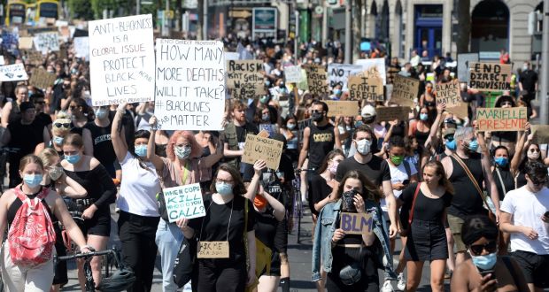 Over 5,000 people marched from O’Connell Street to the American embassy in Ballsbridge. Photograph: Dara Mac Dónaill/The Irish Times